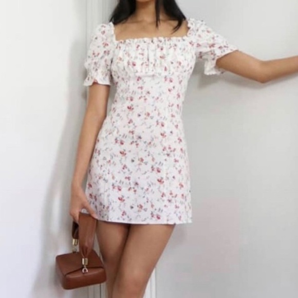 Reformation Robles Linen Dress White Ivory Floral Puff Sleeve Mini Baby Doll 12 - Picture 12 of 16